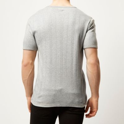 Grey varied ribbed slim t-shirt